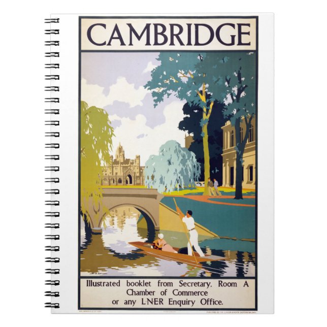 Cambridge Vintage Travel Poster Restored Notebook (Front)