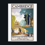 Cambridge Vintage Travel Poster Restored Postcard<br><div class="desc">Restored and digitally enhanced vintage poster showing  a man and woman in a punt on the river Cam; in the background King's College. Imperfections removed and colors corrected. Image courtesy of Library of Congress.</div>