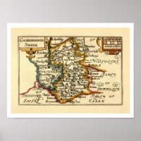 Cambridgeshire County England Old Antiquarian Map