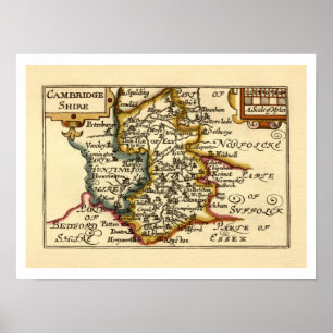 Cambridgeshire County England Old Antiquarian Map Poster