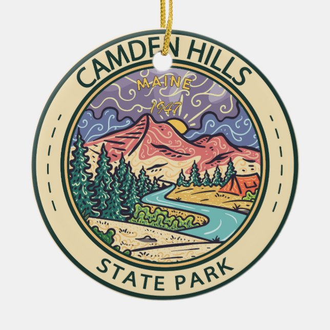 Camden Hills State Park Maine Badge Ceramic Tree Decoration (Front)