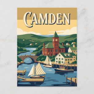 Camden Maine Harbour Retro Vintage Travel Poster Postcard