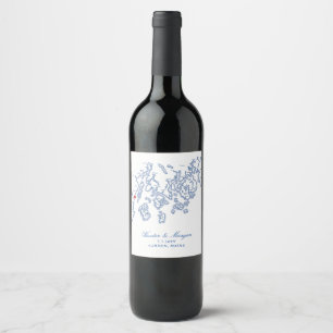 Camden Maine Map Elegant Navy Blue Wedding Wine Label