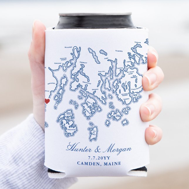 Camden Maine Wedding Favour Drink Holder Can Cooler (Camden Maine can coozie wedding favor)