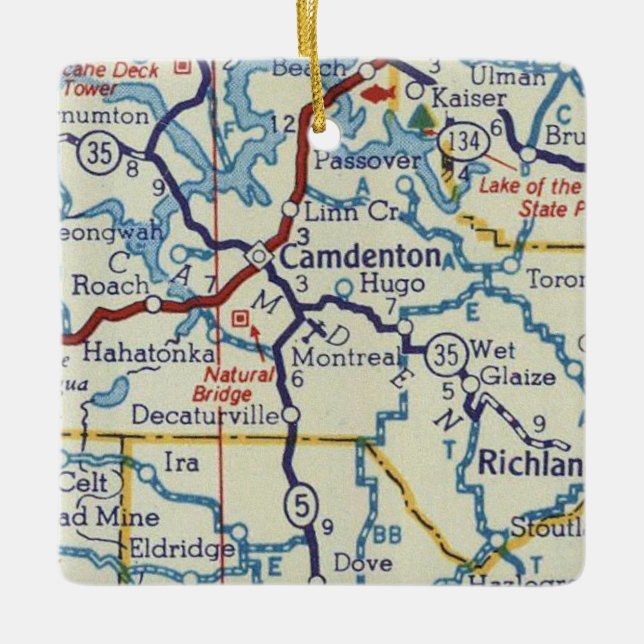 Camdenton MO Vintage Map Ceramic Ornament (Front)