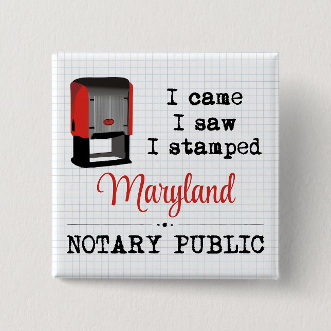 Came Saw Stamped Notary Public Maryland 15 Cm Square Badge (Front)