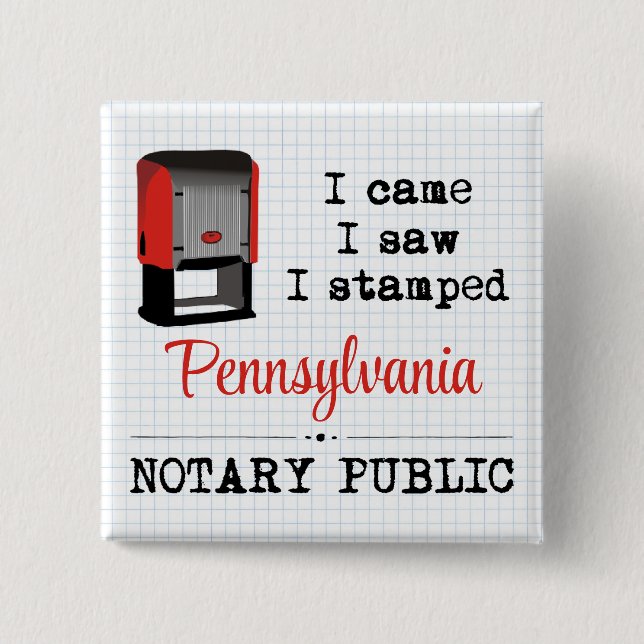 Came Saw Stamped Notary Public Pennsylvania 15 Cm Square Badge (Front)