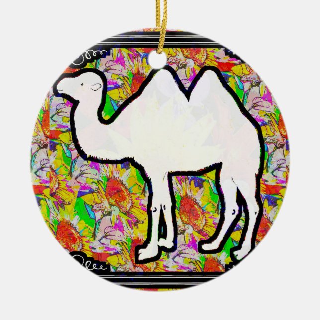 Camel and Flowers Ceramic Tree Decoration (Front)