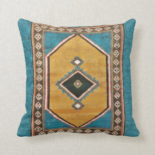 Camel and Turquoise Antique Persian Oriental Rug Cushion