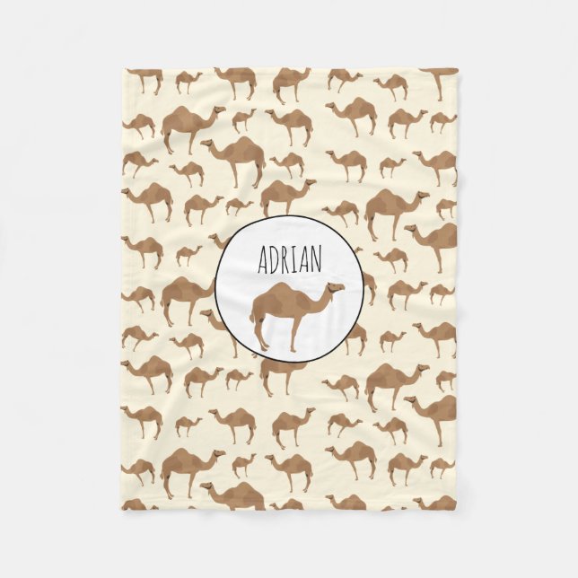 Camel Animal Pattern Custom Name Fleece Blanket (Front)