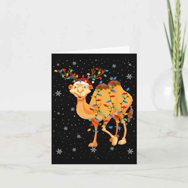 Camel Animal Santa Hat Ugly Christmas Tree Lights  Card (Front)