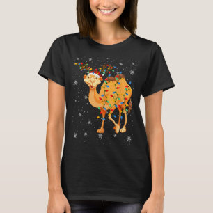 Camel Animal Santa Hat Ugly Christmas Tree Lights T-Shirt