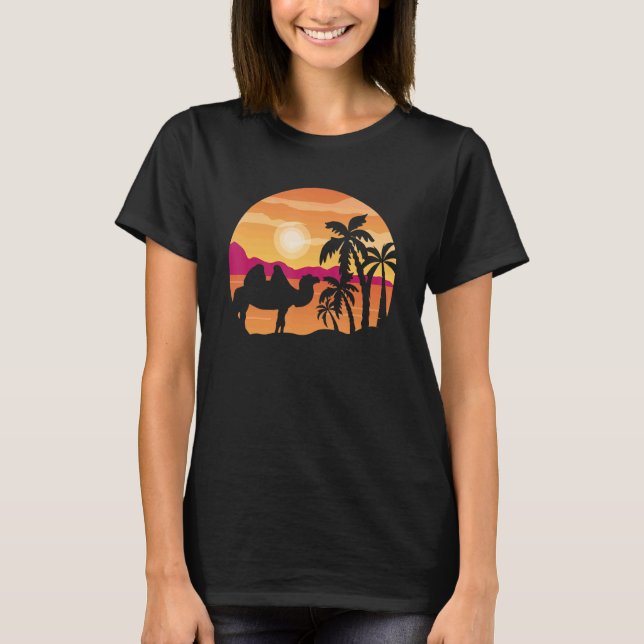 Camel Arabian Camel Animal Sunset Palm Tree Camel T-Shirt (Front)