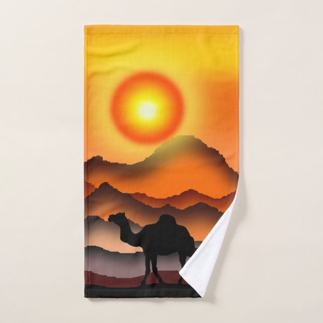 Camel At Sunrise Desert Bath Towel Set - Painting (Hand Towel)