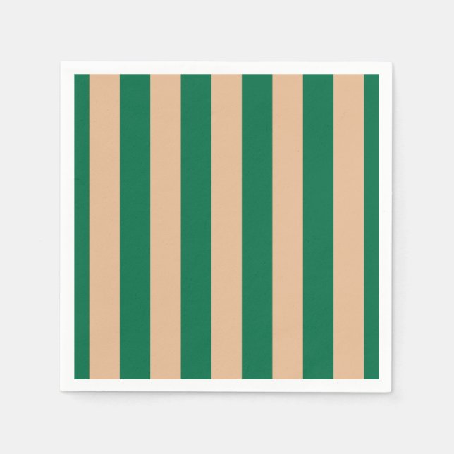 Camel Beige & Classic Green Stripe Napkin (Front)