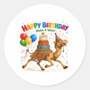 Camel Birthday Celebration Party Illustration Classic Round Sticker