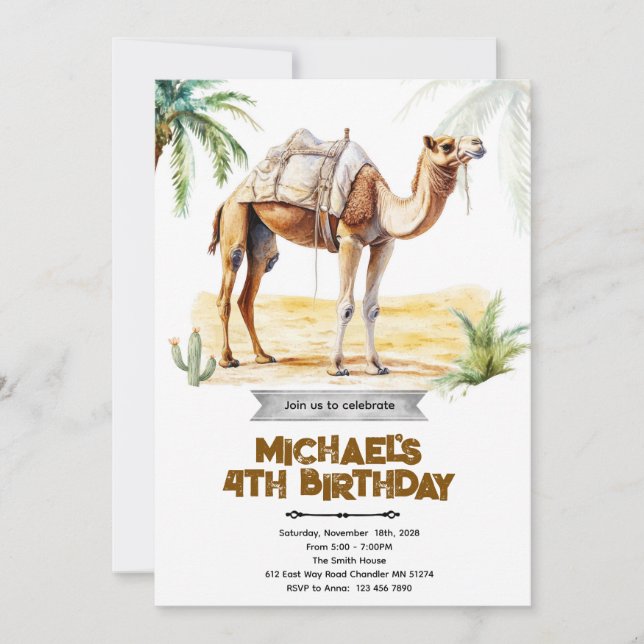 Camel birthday party invitation (Front)