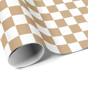 Camel Brown and White Chequerboard Squares Wrapping Paper