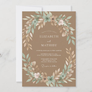 Camel Brown Serene Rustic Wedding Invitation