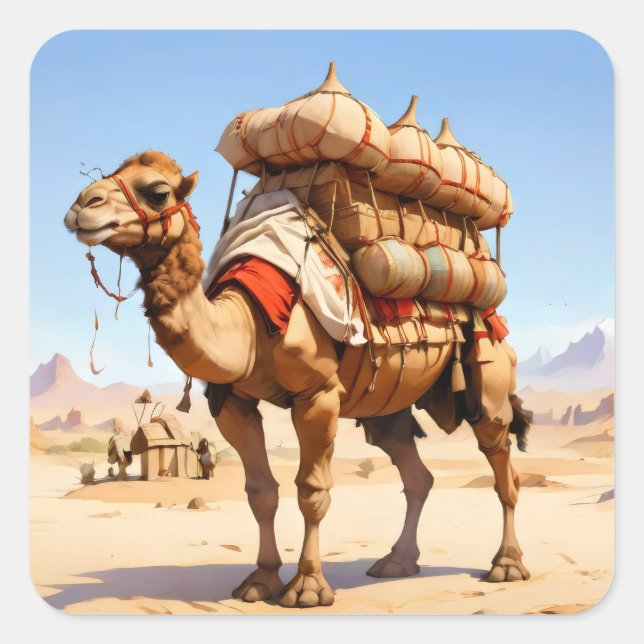 camel carrying load square sticker (Front)