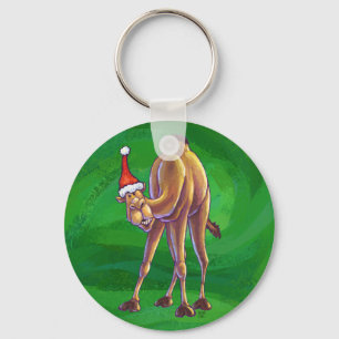 Camel Christmas On Green Key Ring