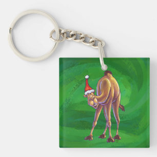 Camel Christmas On Green Key Ring
