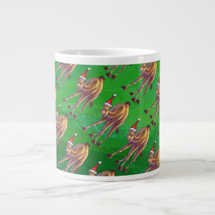 Camel Christmas On Green Large Coffee Mug
