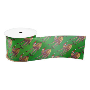 Camel Christmas On Green Satin Ribbon
