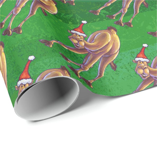 Camel Christmas On Green Wrapping Paper (Roll Corner)