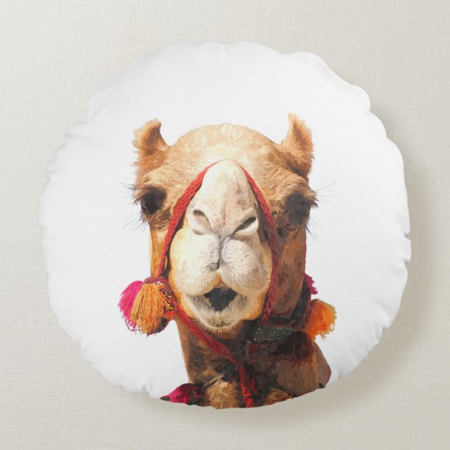 Camel desert animal portrait round cushion (Front)