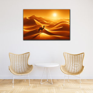 Camel desert sand sun yellow animal Egypt art Canvas Print