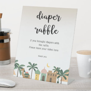 Camel Desert Scene Baby Shower Diaper Raffle Sign