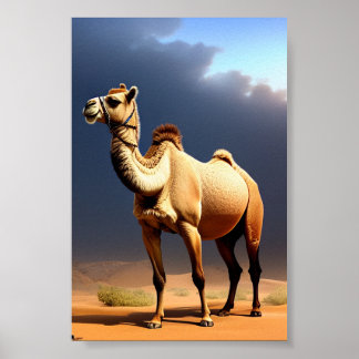 camel in desert art poster