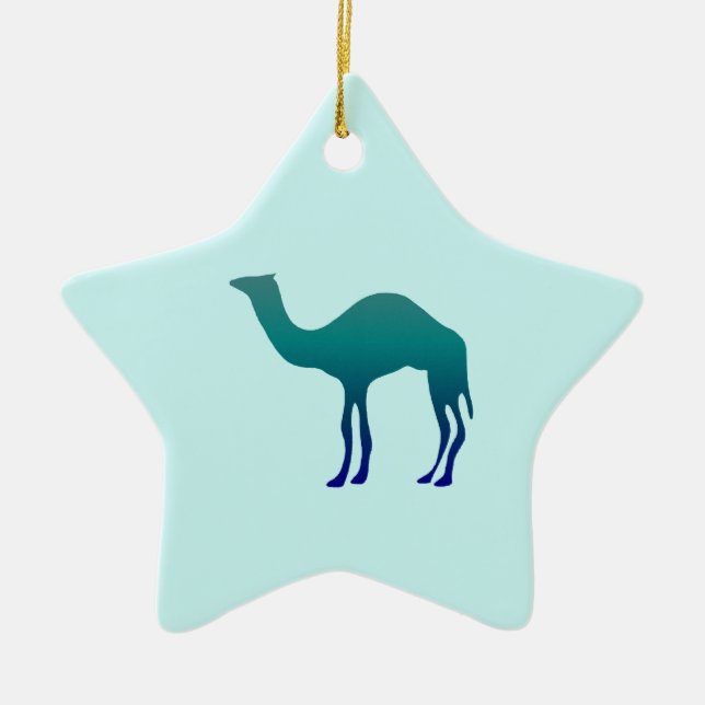 Camel in Teals Ceramic Tree Decoration (Front)