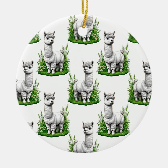 Camel llama Alpaca Pattern Design  Ceramic Tree Decoration (Front)