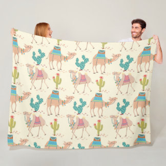 camel pattern, cactus pattern, desert print fleece blanket