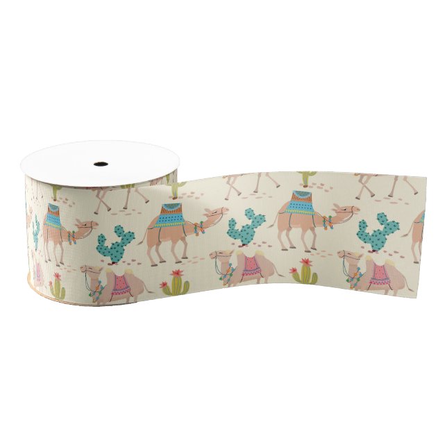 camel pattern, cactus pattern, desert print grosgrain ribbon (Spool)
