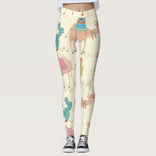 camel pattern, cactus pattern, desert print leggings (Front)