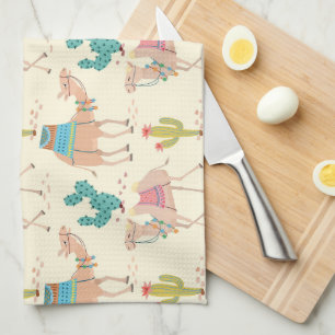 camel pattern, cactus pattern, desert print tea towel