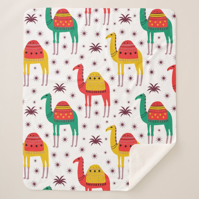 Camel pattern flat color design sherpa blanket (Front)