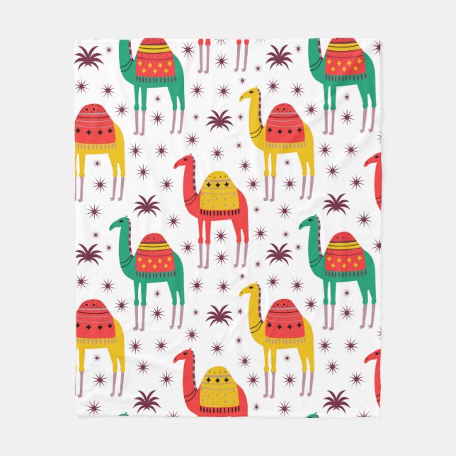 Camel pattern flat colour design fleece blanket (Front)