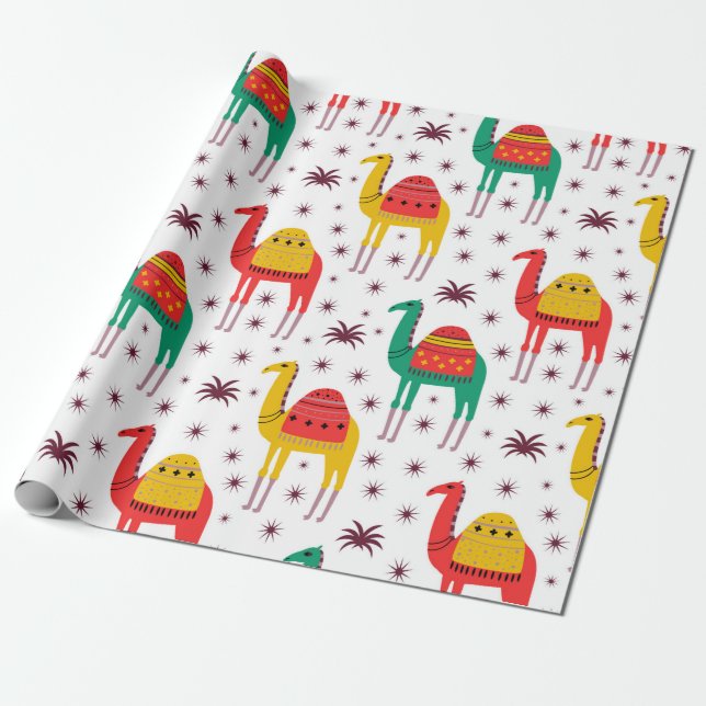 Camel pattern flat colour design wrapping paper (Unrolled)