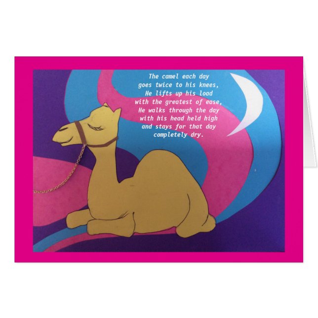 Camel poem greetings card. (Front Horizontal)