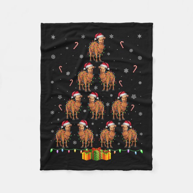 Camel Santa Hat Xmas Lights Men Women Christmas Tr Fleece Blanket (Front)