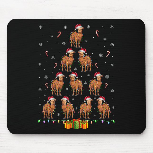 Camel Santa Hat Xmas Lights Men Women Christmas Tr Mouse Mat (Front)