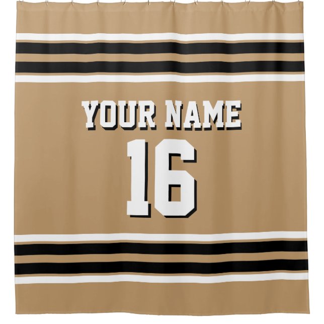 Camel Tan Black White Stripes Sports Jersey Shower Curtain (Front)