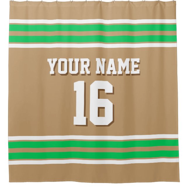 Camel Tan Emerald Green Wht Stripes Sports Jersey Shower Curtain (Front)