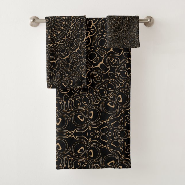Camel Tan Mandala with Elegant Symmetry Bath Towel Set (Insitu)