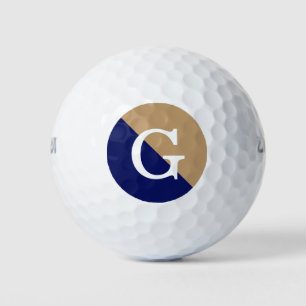 Camel Tan Navy Blue 2 Tone Diag Initial Monogram Golf Balls