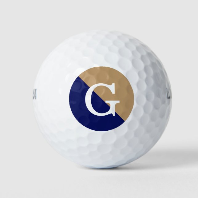 Camel Tan Navy Blue 2 Tone Diag Initial Monogram Golf Balls (Front)